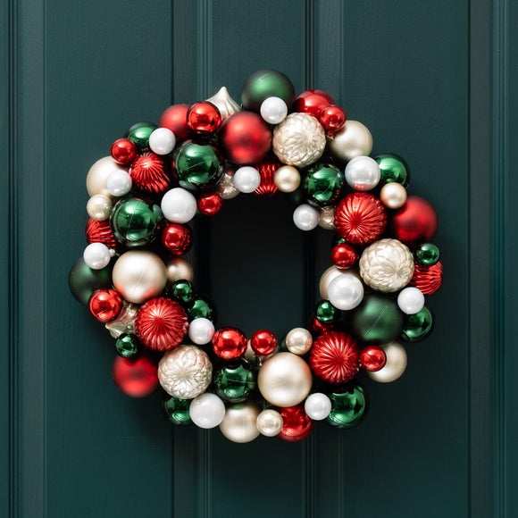 Click to view product details and reviews for 41cm Green And Red Bauble Wreath.