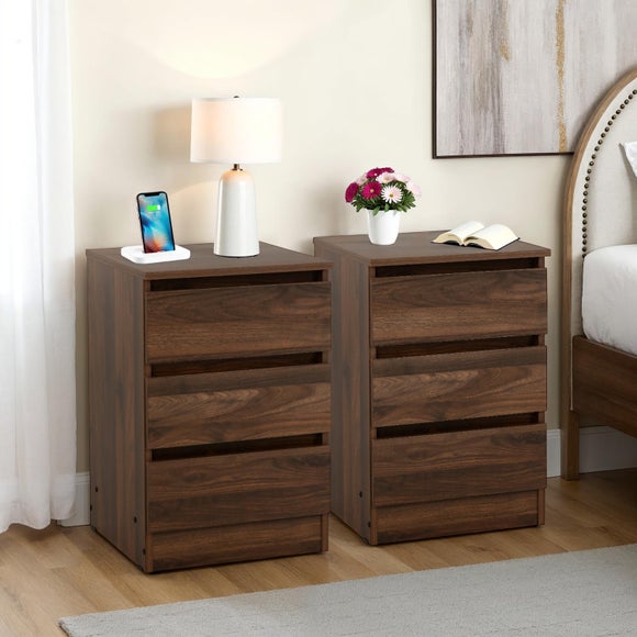 View Set Of 2 Walker 3 Drawer Bedside Tables View Set Of 2 Walker 3 Drawer Bedside Tables