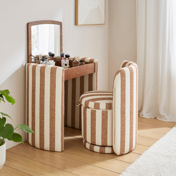 Click to view product details and reviews for Frankie Striped Compact Dressing Table Set With Mirror And Stool.