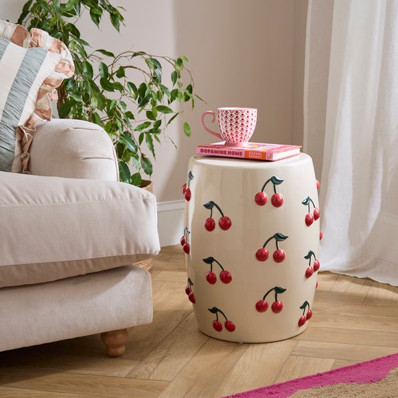 Cherry Print Ceramic Side Table