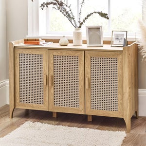 Sydney 3 Door Oak Effect Sideboard With Rattan Print
