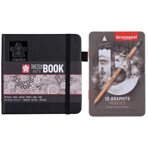 Sakura Cream Paper Sketchbook with Bruynzeel Pack of 12 Graphite Pencils