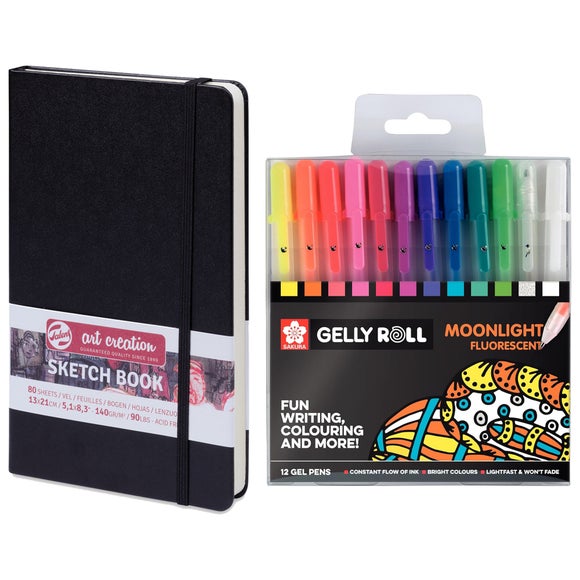 Talens Art Creation Sketchbook with Pack of 12 Gelly Moonlight Fluorescent Gel Pens