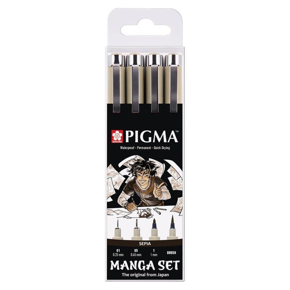 Sakura Pigma Pack of 4 Sepia Manga Pens