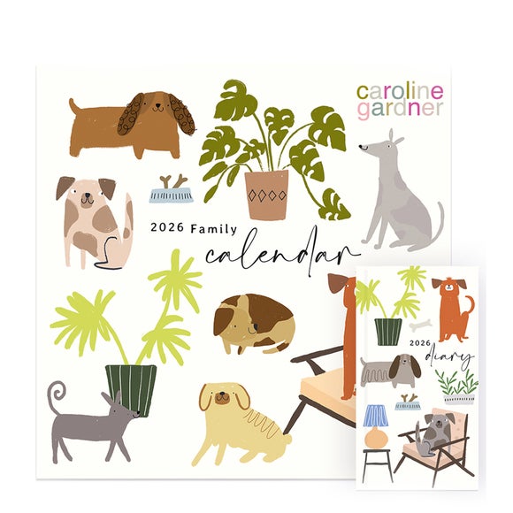 Caroline Gardener 2026 Dogs A3 Family Wall Calendar & Diary Set