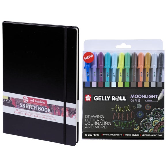 Talens Art Creation Sketchbook with Pack of 12 Gelly Moonlight Gel Pens