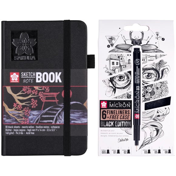 Sakura Black Paper Sketchbook with Pigma Pack of 6 Micron Pens