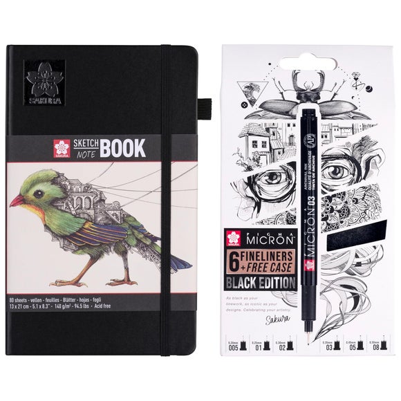 Sakura Cream Paper Sketchbook with Pigma Pack of 6 Micron Pens