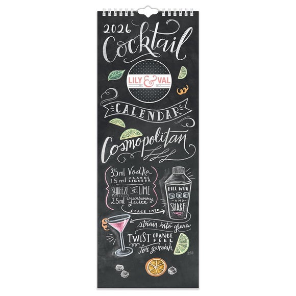 Lily & Val 2026 Cocktails Slim Wall Calendar
