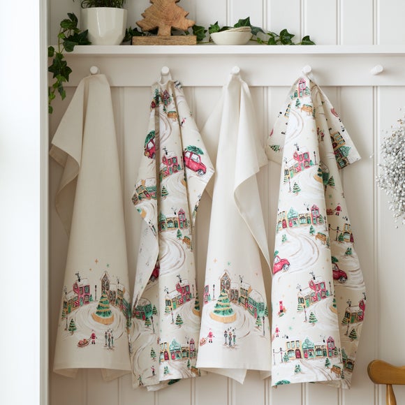 Catherine Lansfield Christmas Town Set of 4 Tea Towels