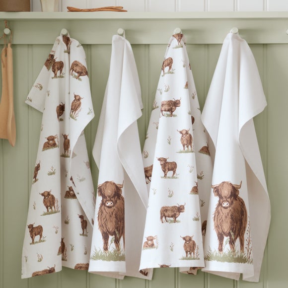 Catherine Lansfield Angus Highland Cow Set of 4 Tea Towels