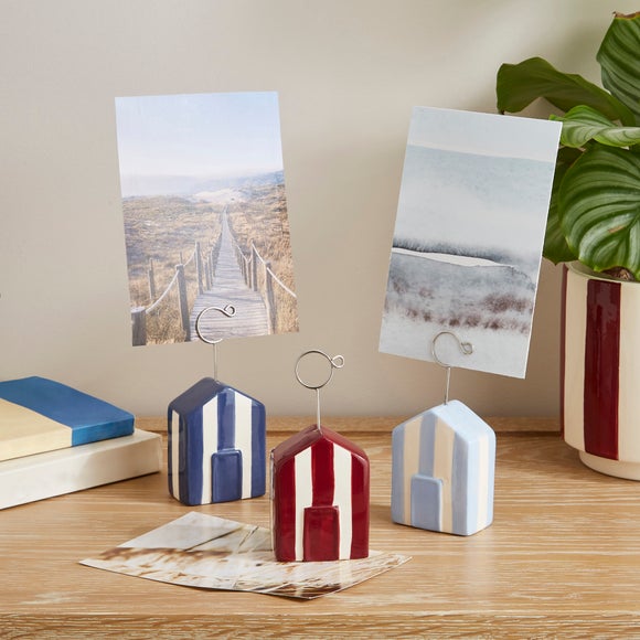 Set of 3 Striped Ceramic Beach Hut Photo Holders
