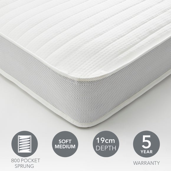 Dunelm Rolled 800 Pocket Sprung Mattress, 19cm