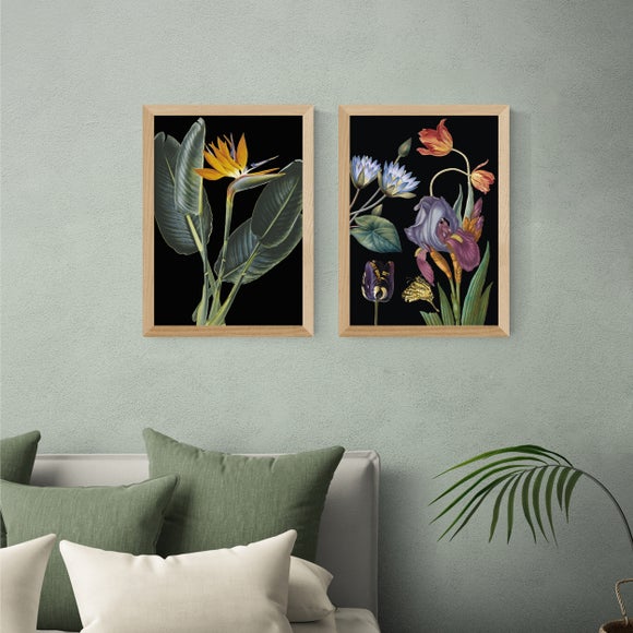 East End Prints Set of 2 Dark Florals Prints