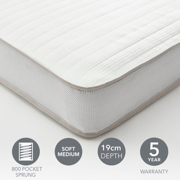 Dunelm Rolled Memory Foam 800 Pocket Sprung Mattress, 19cm