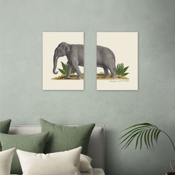 East End Prints Set of 2 Elephant Prints