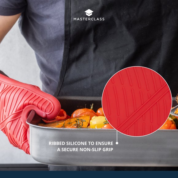 MasterClass Silicone Seamless Single Oven Glove with Cotton Sleeve Red