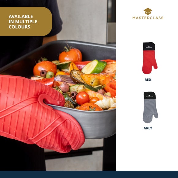 MasterClass Silicone Seamless Single Oven Glove with Cotton Sleeve Red