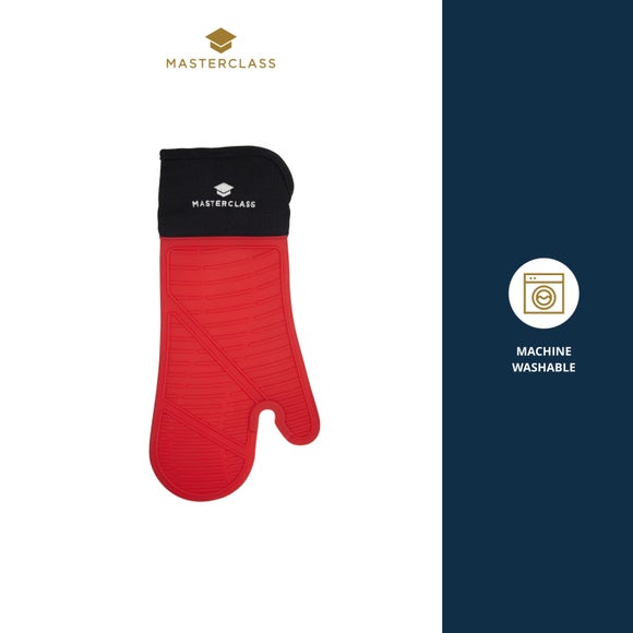 MasterClass Silicone Seamless Single Oven Glove with Cotton Sleeve Red
