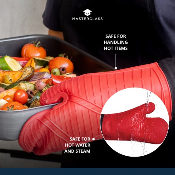 MasterClass Silicone Seamless Single Oven Glove with Cotton Sleeve Red
