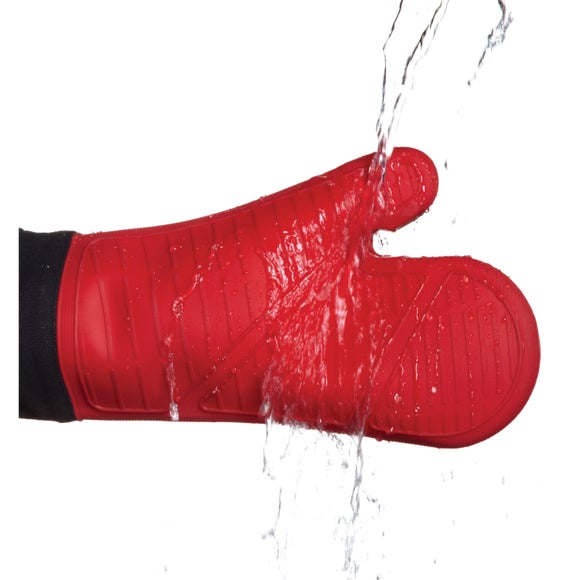 MasterClass Silicone Seamless Single Oven Glove with Cotton Sleeve Red