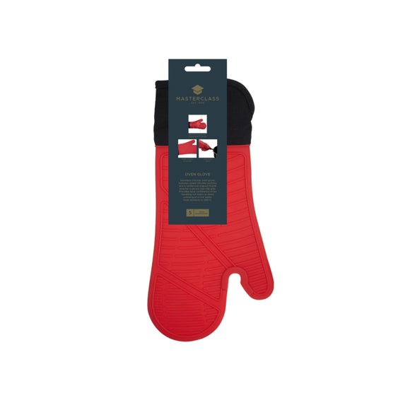 MasterClass Silicone Seamless Single Oven Glove with Cotton Sleeve Red