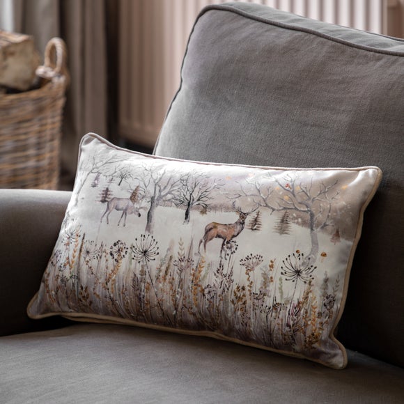 Forest and Deer Scene Rectangular Cushion