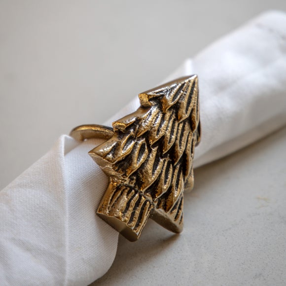 Cedar and Sage Set of 4 Antique Gold Christmas Tree Napkin Rings
