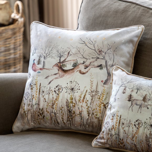 Forest and Deer Scene Square Cushion