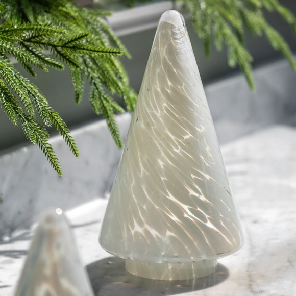 Cedar and Sage Minimalistic White Glass Tree Decoration