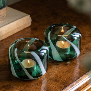 Cedar & Sage Set Of 2 Large Candy Cane Inspired Tealight Holders