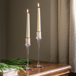 Cedar & Sage Set Of 2 Red Rim Icicle Glass Candle Stick Holders