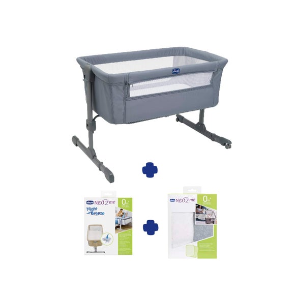 Chicco Next to Me Essential Crib with Mattress Topper and Sheets Bundle