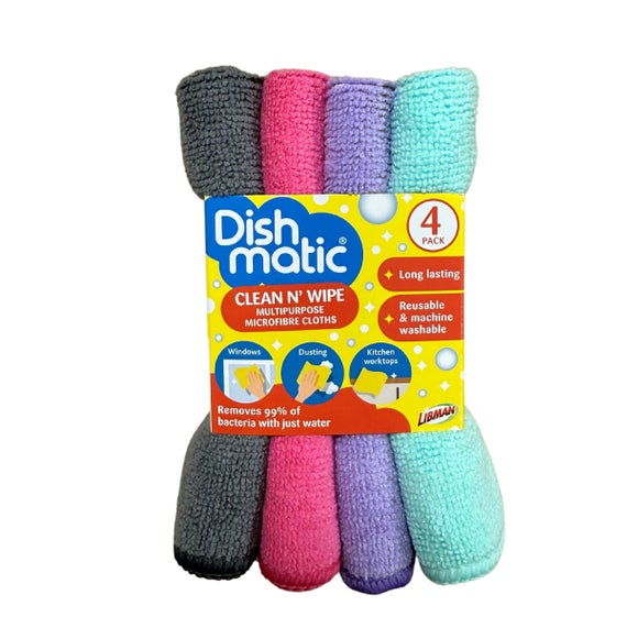 Dishmatic Pack of 4 Clean N Wipe Microfibre Cloths