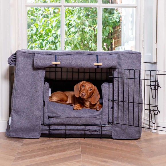 Lords & Labradors Oxford Blue Herringbone Full Pet Crate Set