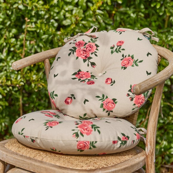 Set of 2 Round Vintage Rose Seat Pads
