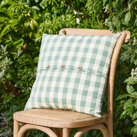 Gingham Buttoned Square Cushion