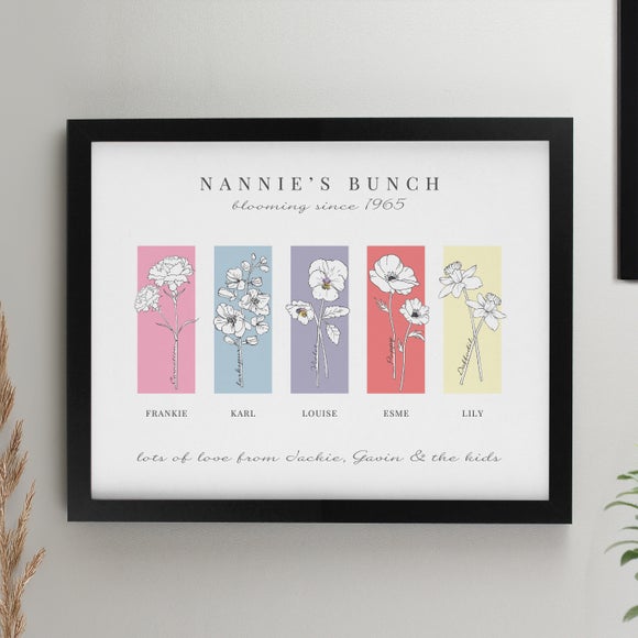 Personalised Birth Flower Family of 5 Framed Print