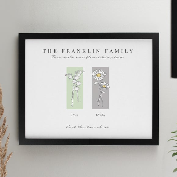 Personalised Birth Flower Family of 2 Framed Print