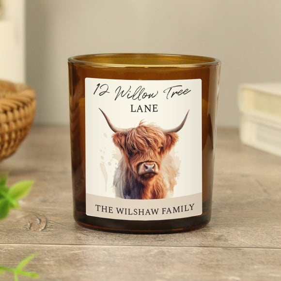 Personalised Highland Cow Glass Candle