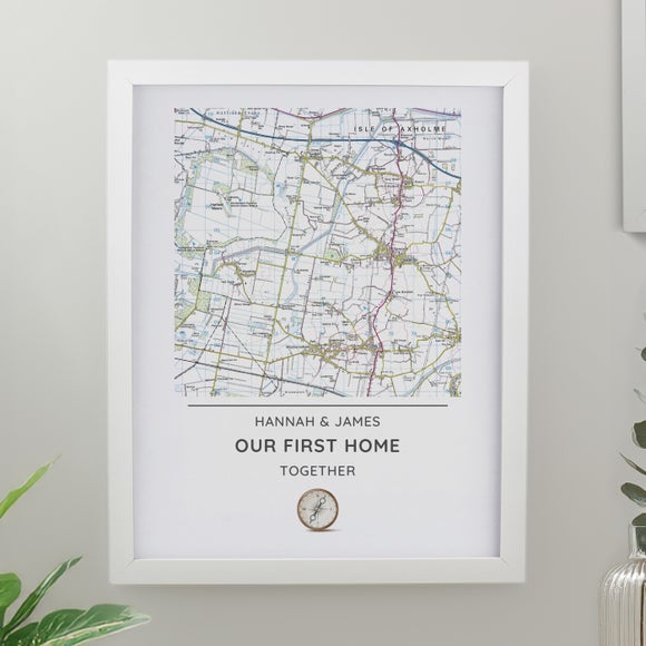 Personalised Present Day Map Compass Poster Frame