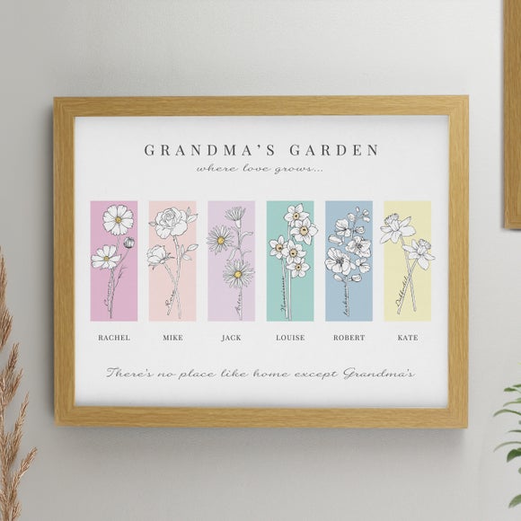 Personalised Birth Flower Family of 6 Framed Print