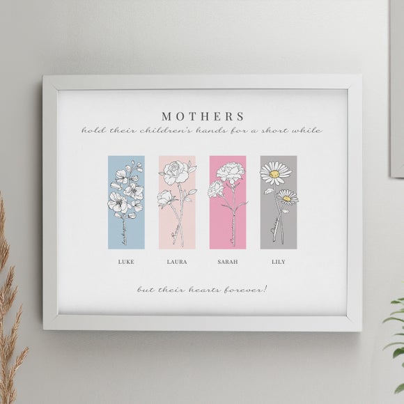 Personalised Birth Flower Family of 4 Framed Print