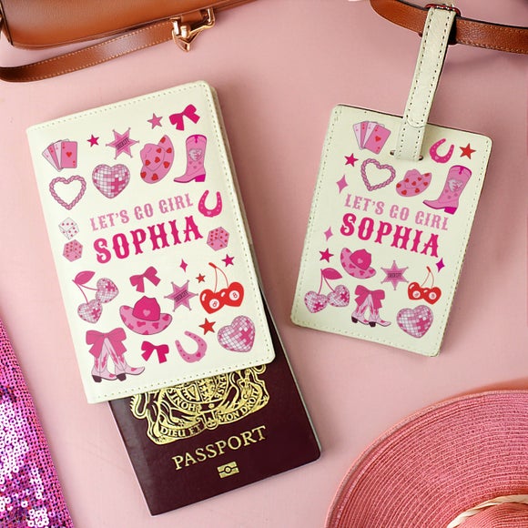 Click to view product details and reviews for Personalised Cowgirl Leather Passport Holder Luggage Tag.