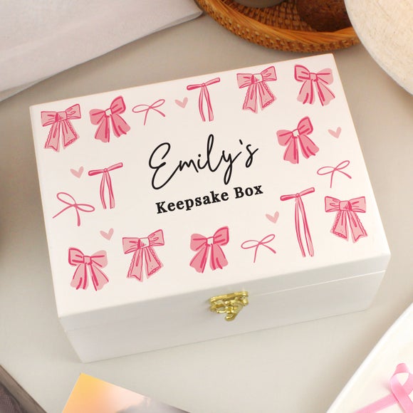 Personalised Bow Wooden Keepsake Box