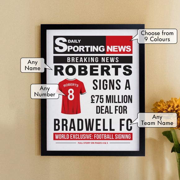 Personalised Football News Poster Frame