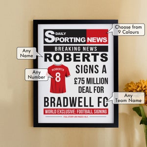 Personalised Football News Poster Frame