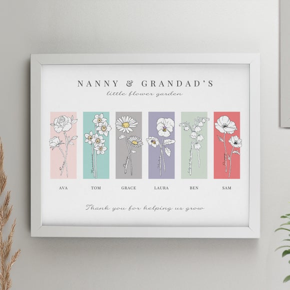 Personalised Birth Flower Family of 6 Framed Print