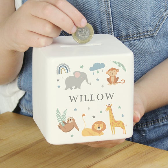 Personalised Safari Animals Ceramic Money Box