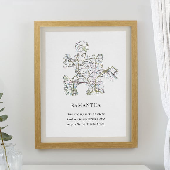 Personalised Present Day Map Puzzle Piece Poster Frame